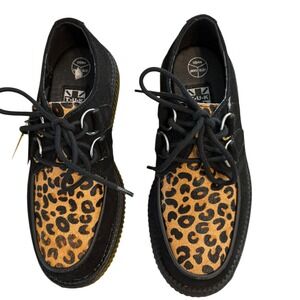 T.U.K. Black Leopard Print Creeper Platform Shoes Mens 4 Womens 6 EU 37 NEW